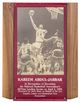 1984 Jerry Buss All-Time Leading Scorer Recognition Award Presented To Kareem Abdul-Jabbar (Abdul-Jabbar LOA)